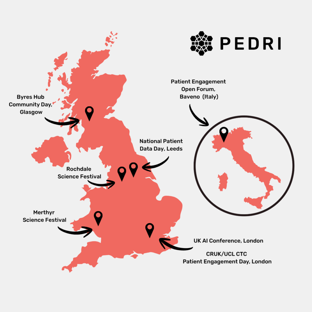Map showing where the different events PEDRI has attended are located.